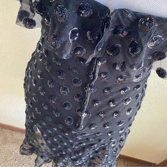 Rowa Nordstrom Rack Tulle Little Black Dress Polka Dot Sequin Lined Tiered: Med - Picture 5 of 11
